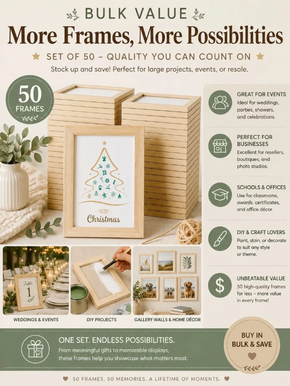 Set of 50 Natural Wood 4x6 Picture Frames Display Wall & Tabletop New